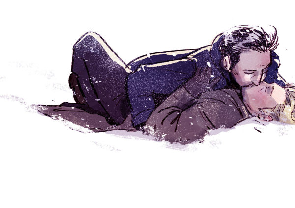 ACD Sherlock Holmes kissing John Watson, after tackling him into the snow